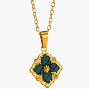 69. Gold Tone and Green/Black Pendant Necklace Stainless Steel